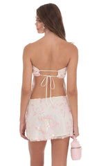 Floral Sequin Strapless Top in Cream