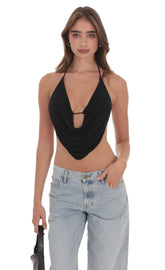 Draped Rhinestone Top in Black