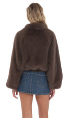 Faux Fur Bomber Jacket in Espresso