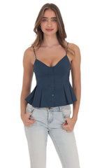 Navy Pinstripe Pleated Flare Top