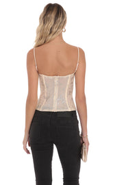 Glitter Floral Corset Top in Cream