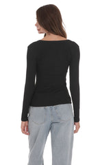 Ribbed Long Sleeve Top in Black
