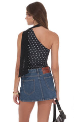 Mesh Scarf Polka Dot Halter Top in Black