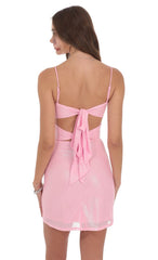 Foil Front Twist Bodycon Dress in Pink