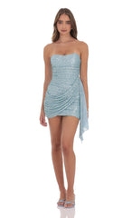 Light Blue Strapless Sequin Tassel Corset Dress