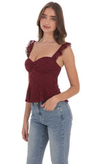 Lace Ruffle Strap Top in Burgundy