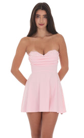 Lace Bust Fit and Flare Dress in Pink