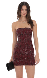 Two-Toned Sequin Bodycon Dress in Burgundy