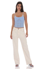 Sheer Mesh Corset Top in Light Blue