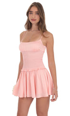 Smocked Satin Dress in Coral Color