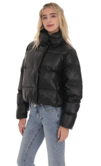 Black Faux Leather Puffer Jacket