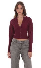 Cinched Knit Cardigan in Burgundy