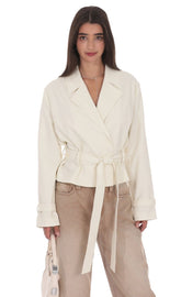 Belted Short Trench Coat in Ivory