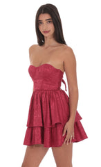 Jacquard Corset A-line Dress in Rose
