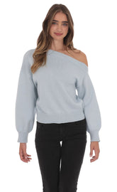 Off Shoulder Knitted Jumper in Light Blue