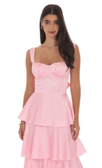 Satin Ruffle Maxi Dress in Pink