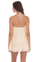 Ivory Floral Halter Dress with Satin Trim