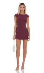 Pinstripe Back Bow Dress in Wine
