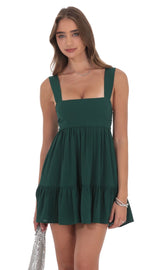Square Neckline Babydoll Dress in Forest Green