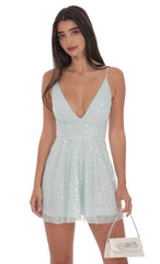 Sequin Glitter A-line Dress in Sea Blue