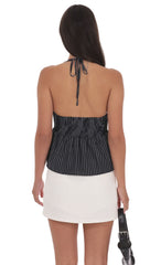 Pinstripe Scrunch Halter Top in Black