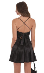 Satin Draped A-Line Dress in Black