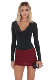 Ruffle Lace Tank Skirt in Burgundy