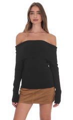 Black Off-the-Shoulder Knitted Jumper