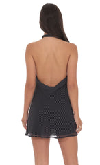 Pinstripe Cross Halter Dress in Black
