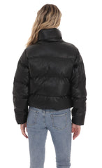 Black Faux Leather Puffer Jacket
