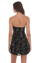Black Sequin Beaded Strapless Flare Dress