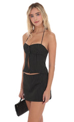Pinstripe Halter Flyaway Top in Black