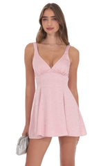 Dusty Pink Floral Jacquard Bow Tie Dress