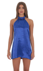 Satin Halter Shift Dress in Royal Blue