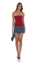 Sheer Mesh Strapless Corset Top in Red