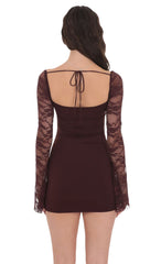Lace Long Sleeve Bodycon Dress in Brown