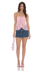 Chiffon Strapless Ruffle Top in Pink