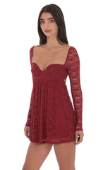 Lace Long Sleeve Babydoll Dress in Maroon