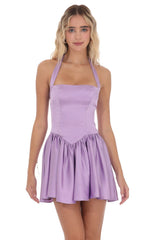 Lilac Satin Halter A-line Dress