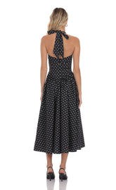 Black Polka Dot Halter Midi Dress