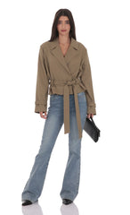Belted Short Trench Coat in Khaki
