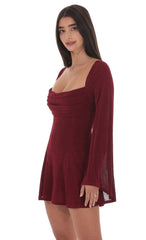 Slinky Flare Sleeve Dress in Burgundy