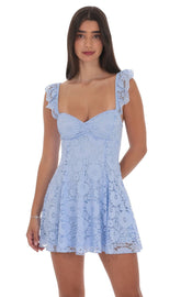 Lace Fit and Flare Dress in Light Blue