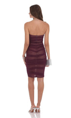 Strapless Mesh Bodycon Midi Dress in Purple
