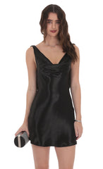 Satin Open Back Dress in Black