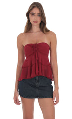 Maroon Chiffon Strapless Ruffled Top
