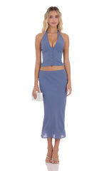 Button Halter Top in Powder Blue