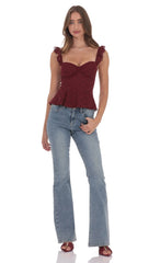 Lace Ruffle Strap Top in Burgundy