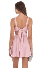 Dusty Pink Floral Jacquard Bow Tie Dress