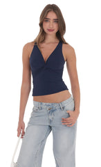 Twist Cross Back Top in Navy